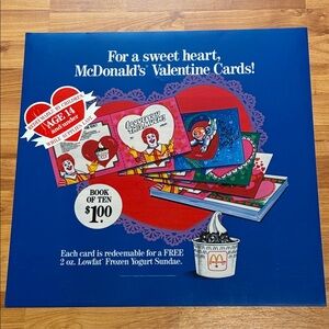 Vintage 1990 Advertisement Poster McDonald's Valentine’s Promotional Translite